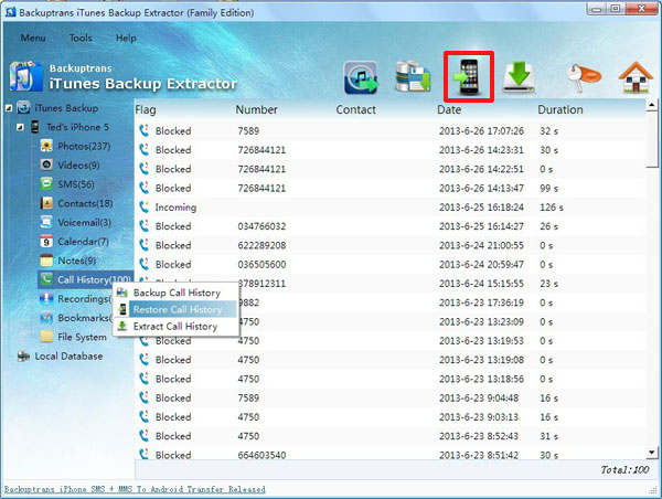 Recover iPhone Call History from iTunes Backup now