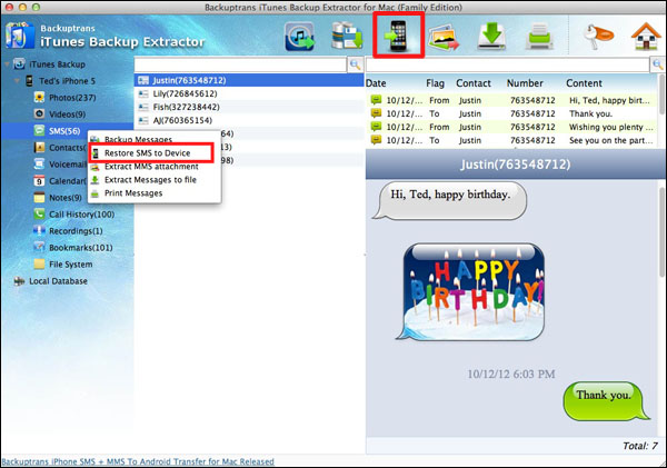 Recover iPod iPad iPhone deleted SMS Messages, Contacts, Notes, Calendar events and Bookmarks From iTunes Backup on Mac
