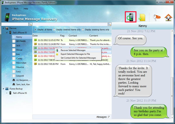 Recover selected Deleted Messages from iPhone