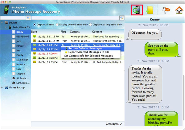 Recover selected Deleted Messages on iPhone