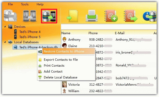 restore all contacts to iPhone from computer