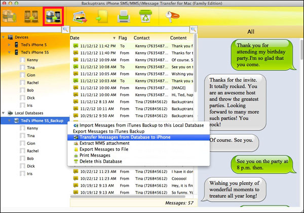 Restore all iPhone SMS, MMS, iMessage from Mac
