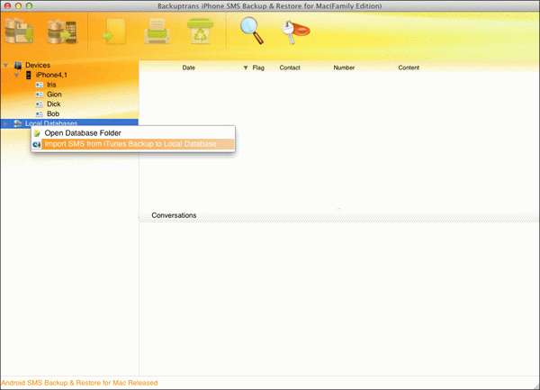 restore SMS from iTunes backup on Mac to database