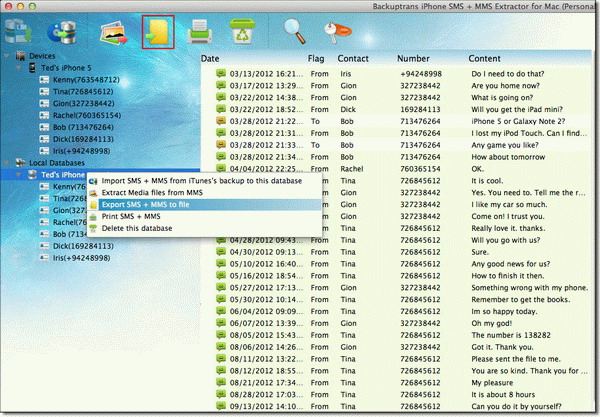 Save SMS and MMS to file on Mac from database