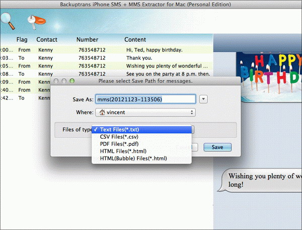 confrm to Save SMS and MMS from iPhone on Mac as CSV, TXT, HTML or PDF