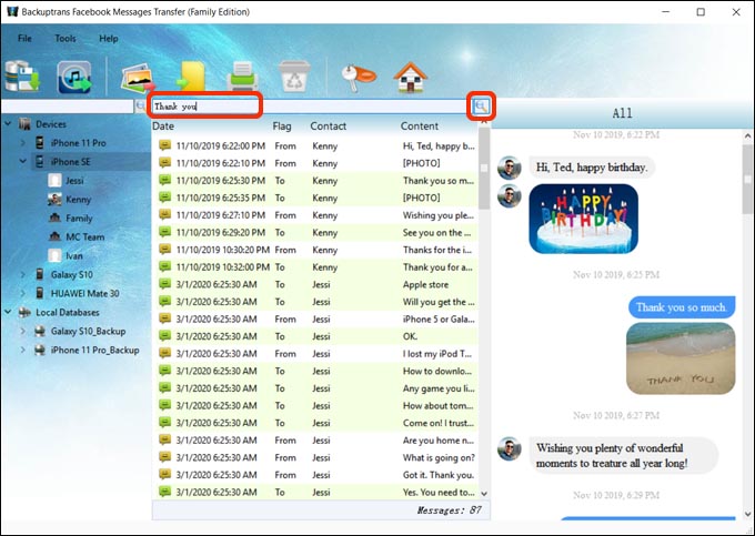 Search Facebook Messages
