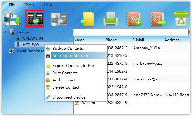 transfer all Contacts between Android Phones