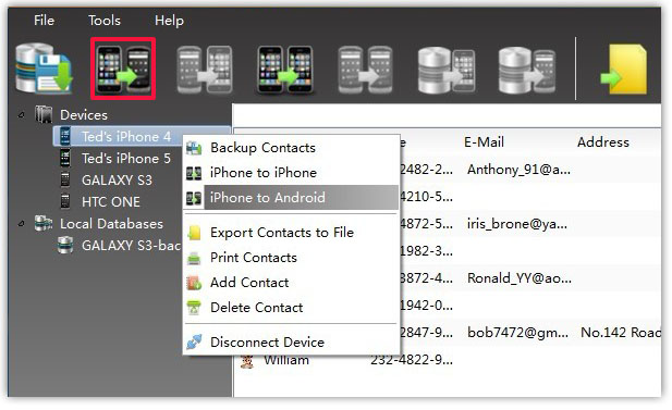 transfer all Contacts between iPhone and Android