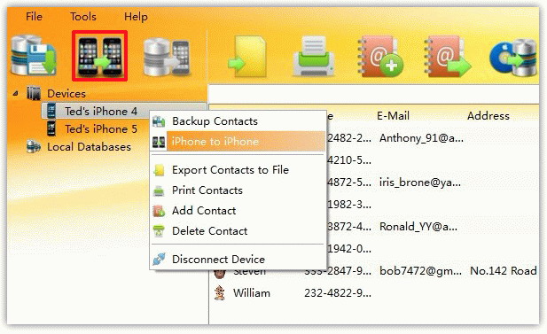 transfer all Contacts between iPhones