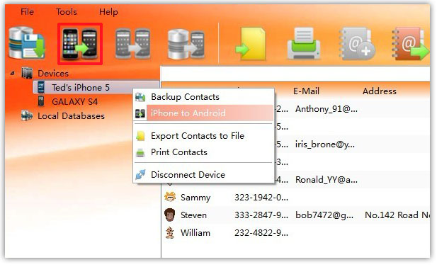 transfer all Contacts from iPhone 3GS/4/4S/5 to Galaxy S4