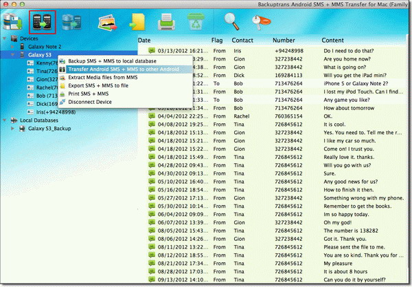 transfer all SMS and MMS from Android to Android on Mac