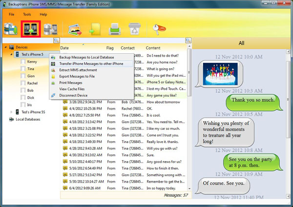 Transfer all SMS MMS iMessage between iPhones