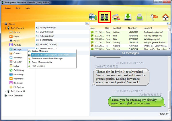 Transfer sms, contact, note, calendar, bookmark, call log to iPhone 5S 5C