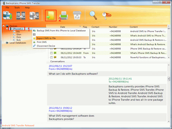 transfer all iPhone SMS to document file