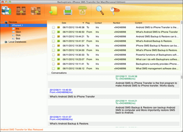 main interface of iPhone SMS to Mac transfer