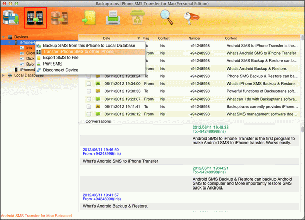 transfer all iPhone SMS to another iPhone on Mac