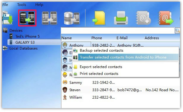 transfer selected Contacts from Android to iPhone 5S