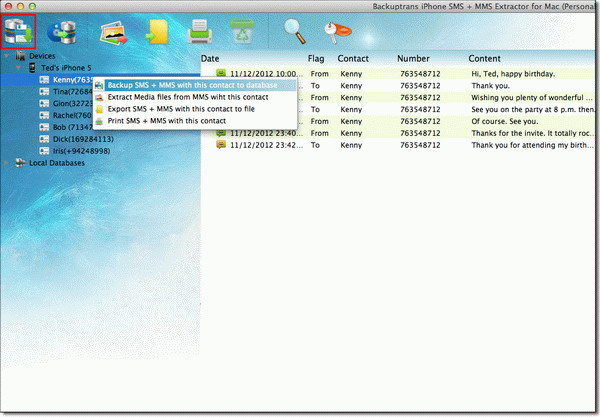 transfer SMS/MMS with single contact from iPhone to Mac