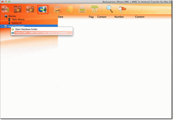Transfer SMS and MMS from iTunes backup to Android on Mac menu