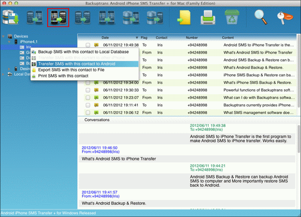 Transfer text messages with a single contact from iPhone to Android on Mac