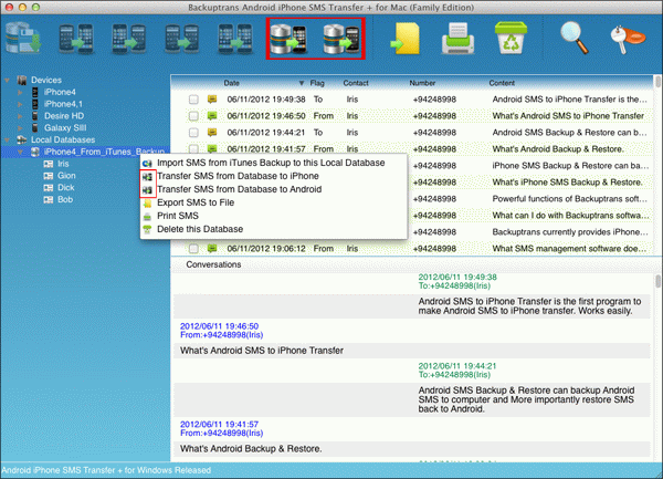 Get and transfer text messages from Mac iTunes backup to Android or iPhone
